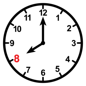 exactly eight o'clock, eight o'clock